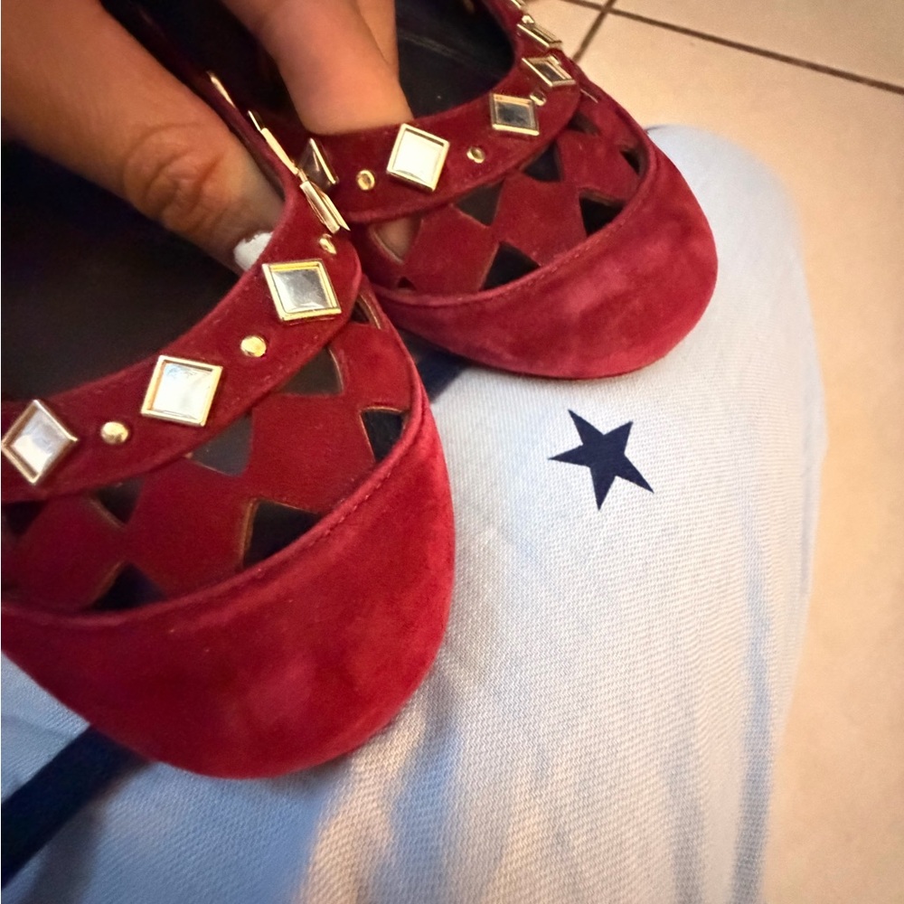 Tory Burch Red Flats with Gold Studs - Picture 5 of 6